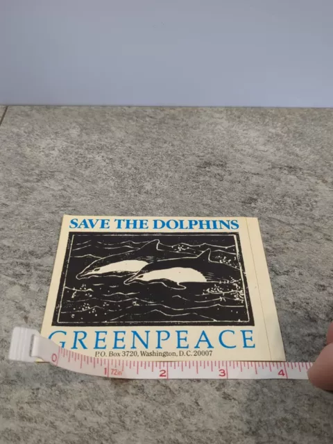 Greenpeace Save The Dolphins Vintage Sticker Environmentalist Washington DC