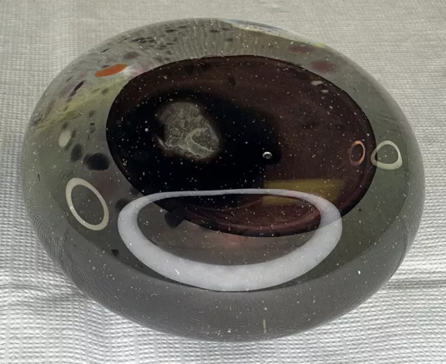 Hand Blown Made Glass Paperweight Clear With Purple And Pink BEAUTIFUL