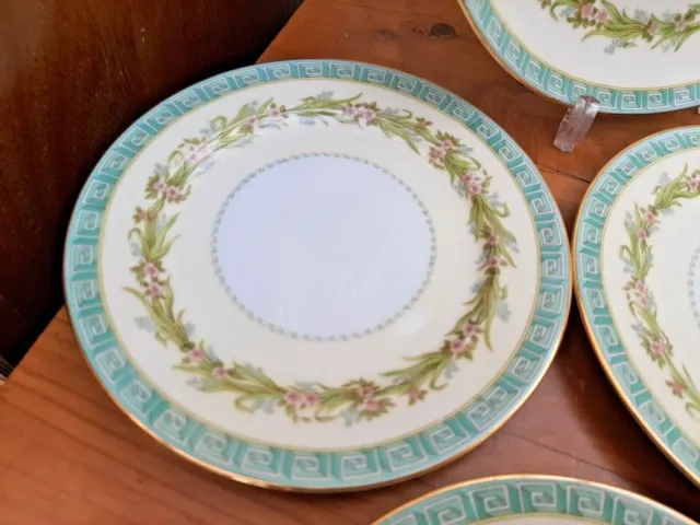 1930s Art Deco Noritake Holbein Green Greek Key 7pc Cake/Bread Plate Set 3