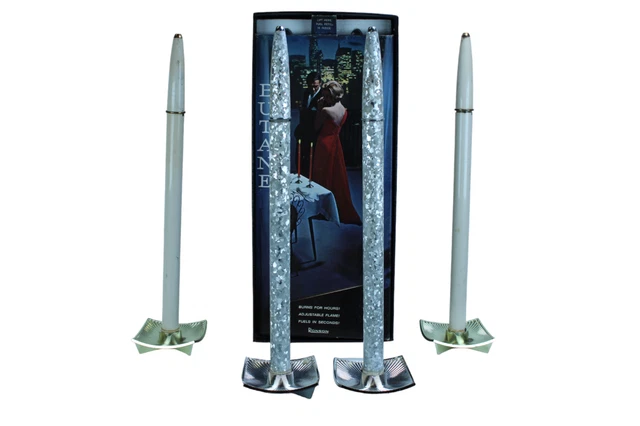 Vintage Ronson Varaflame Butane Gas Candle Sticks Silver Tapered in Box