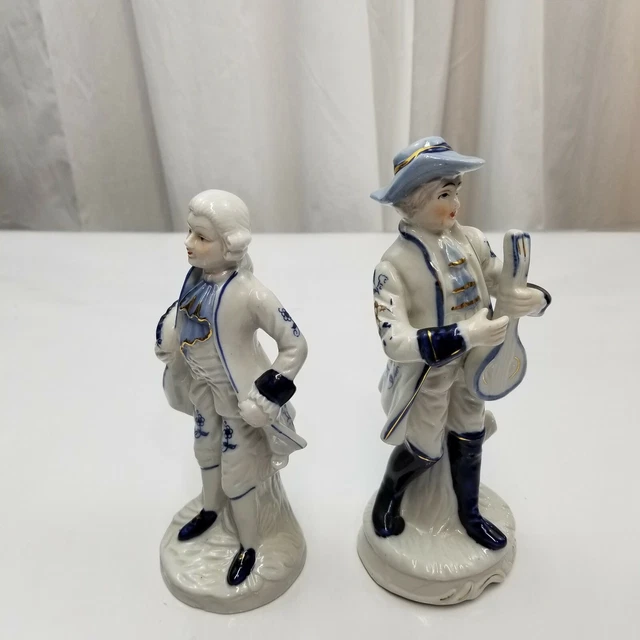 Vintage German Blue White Gold Victorian Ceramic Porcelain Figurine Set of two 2