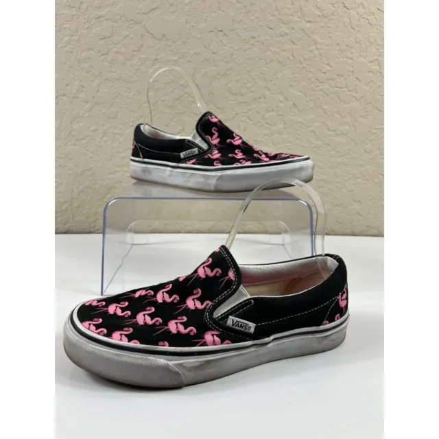 Vans Classic Slip On Black Pink Flamingo Print Shoes Unisex Mens 5.5 Womens 7