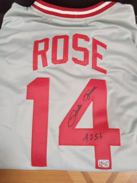 Pete Rose Signed "4256" Hit King Jersey Cincinnati Reds Beckett COA
