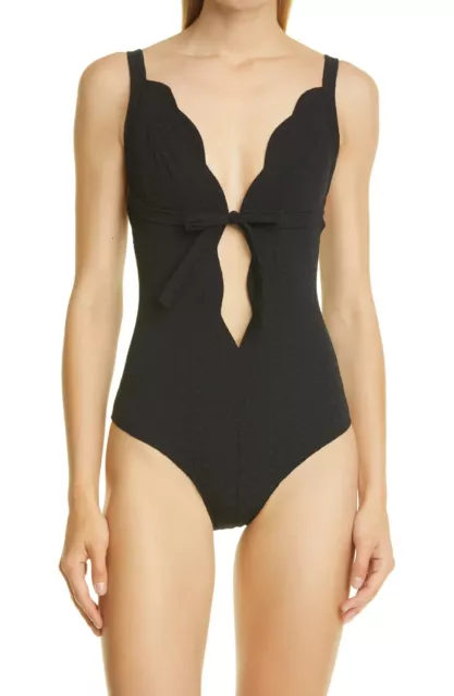 LISA MARIE FERNANDEZ Scallop Bow Seersucker Maillot One-Piece Swimsuit MSRP$ 495