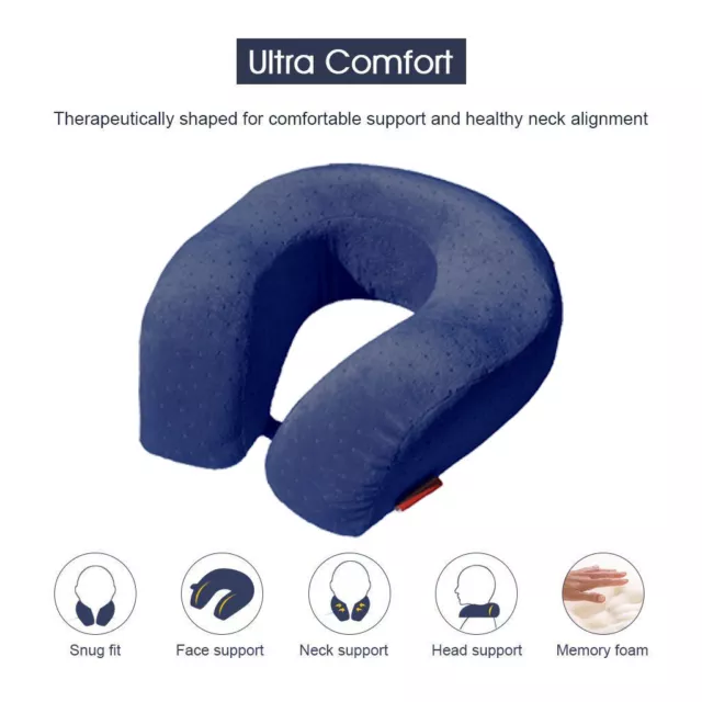 Navy Memory Foam Therapeutic Comfort U-shaped Travel Neck Pillow Support Cushion 3