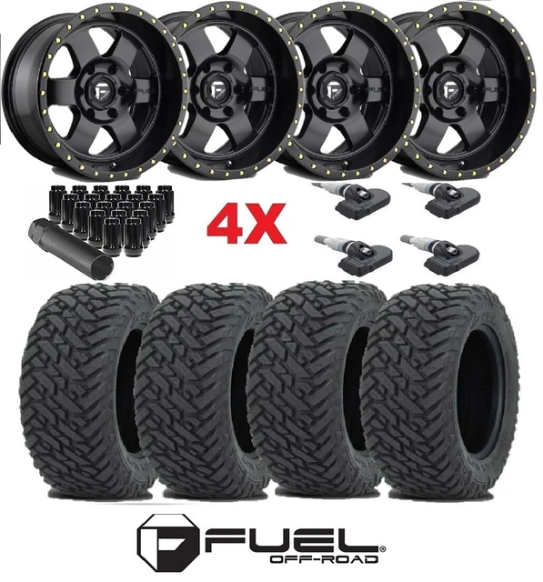 BLACK FUEL PODIUM Wheels Rims Tires Mud Gripper Mt Set Package 33 12.50