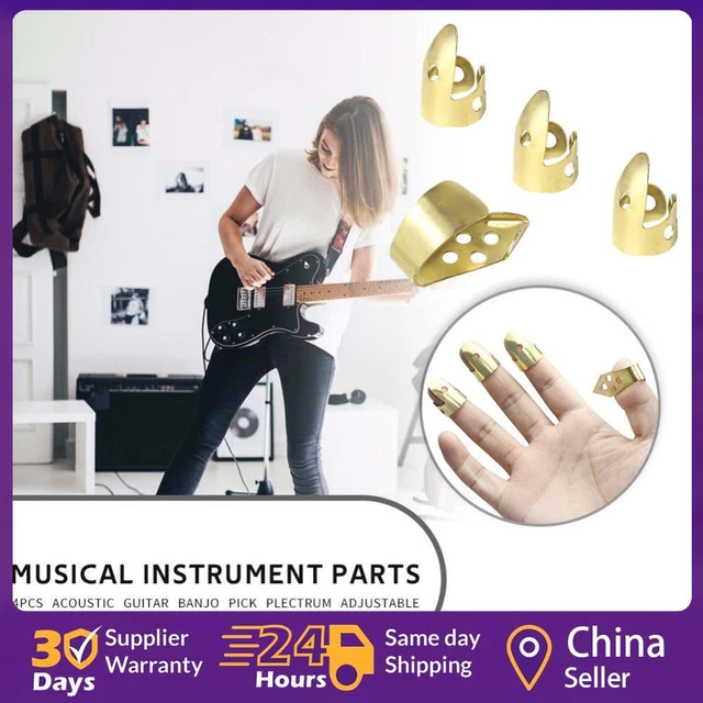 Adjustable 3 Finger Picks + 1 Thumb Pick Acoustic Guitar Banjo Pick (Gold) ☘️