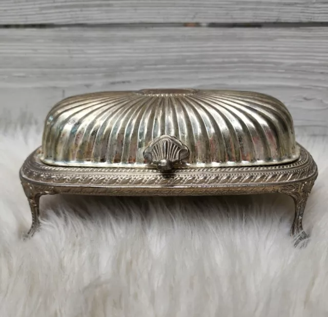 Vintage Silver Plated Roll Top Footed Butter Dish
