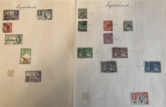 british commonwealth Nyasaland 16 Used stamps collection On Two Pages (lot 530)