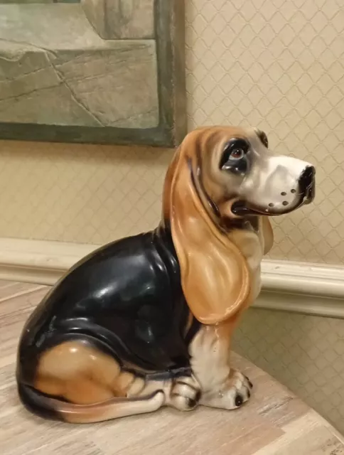 Basset Hound Large Statue/Figurine Vintage Ceramic Pottery 10 Inches/ 26cm Tall