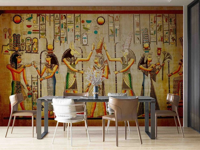 Papier Peint Mural 3D Autocollant Motifs Hiéroglyphes égyptiens - Déco Moderne Et Amovible