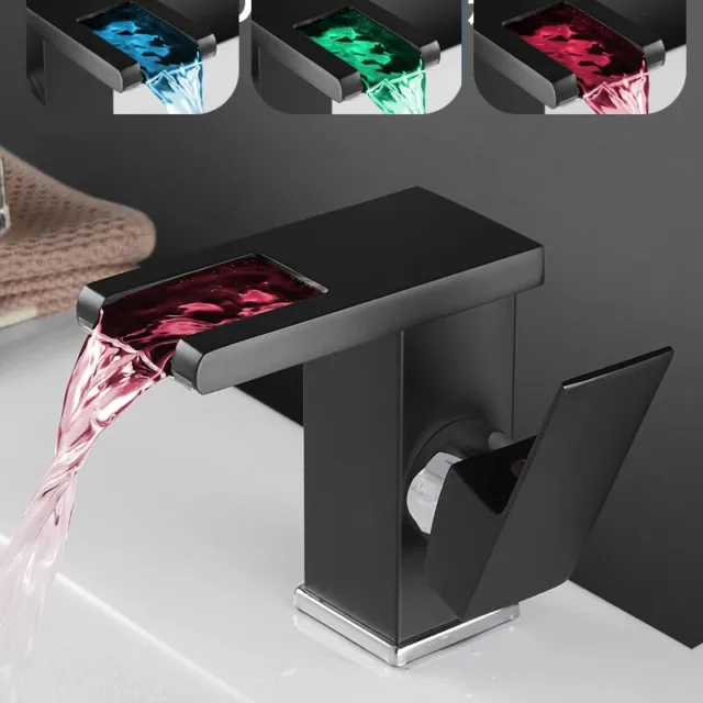 LED Rubinetto bagno lavabo miscelatore a cascata nero monocomando bidet ottone