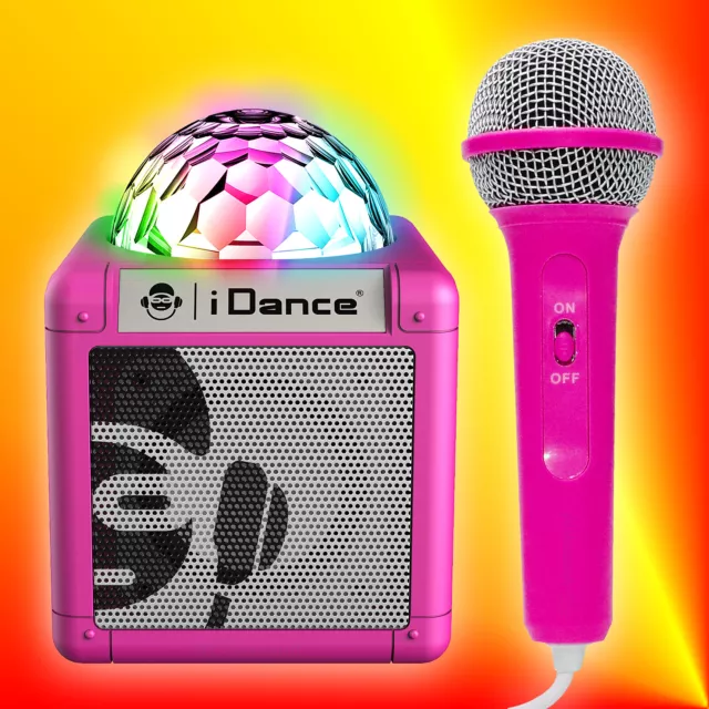 iDance Sing Cube 100BK Pink Lautsprecher Akku Mikrofon Bluetooth Disco-Licht AUX
