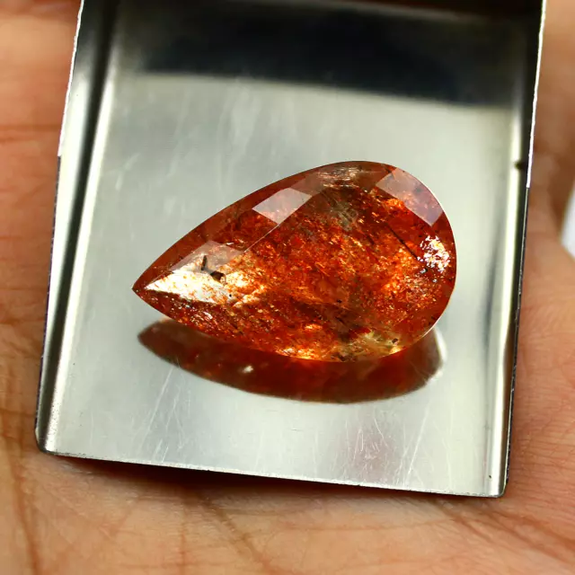 Certified 21.1 Cts Natural Confetti Sunstone AAA Grade Pear Checker Cut Gemstone