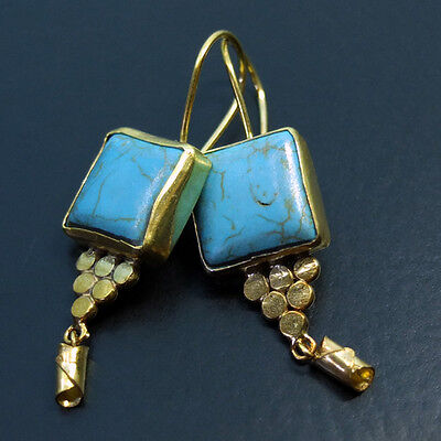 Handmade Ancient Style Turquoise Earring 22K Gold over 925K Sterling Silver
