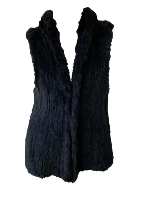 525 America Black Hooded Rabbit Fur Vest Size Large 2