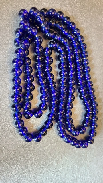 Vintage irregular Glass Cobalt Blue Beads Round organic shape deep color string