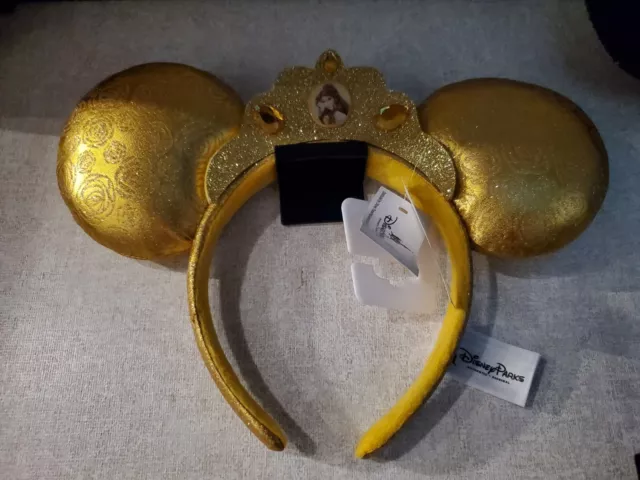 Disney Parks Princess Belle Beauty And The Beast Gold Minnie Ears Headband NWT