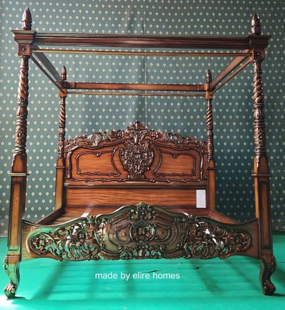 UK STOCK 6' Super King Mahogany French style furniture Four poster Rococo bed