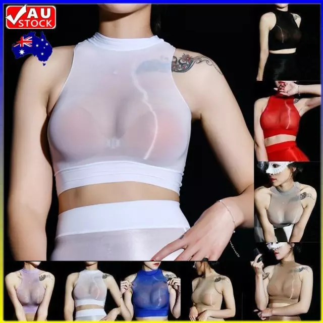Women Sexy See Through Mesh Sheer Tank Crop Top Vest T-Shirt Blouse Tee Tops NEW