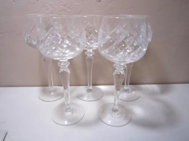 Vintage Wine Goblets Star Pinwheel Design Etched Cut Crystal - Set Of 5