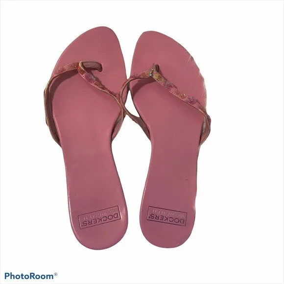 Dockers for Women Slip On Flip Flops Patent Pink Floral Sequins Y2K