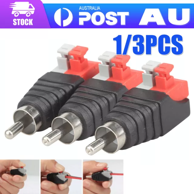 3X Speaker Wire A/V Cable to Audio Male RCA Connector Adapter Jack Press Plug A