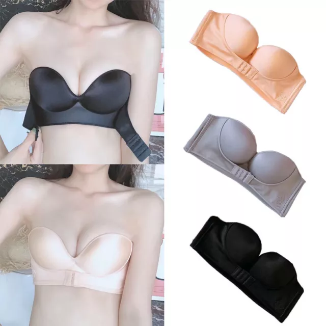 Donna Anteriore Fibbia Reggiseno senza Spalline Invisibile Push Up Tigrato Box ☽