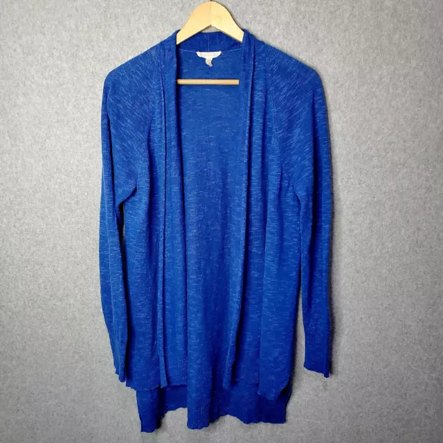Eileen Fisher Women’s Cardigan Sweater Med Open Front Linen Blend Knit Blue
