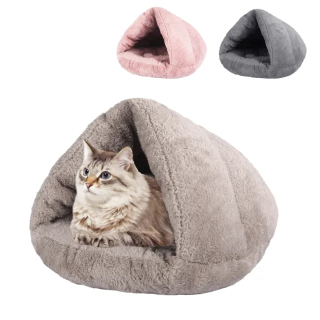 Plush Pet Cat Bed Cave Hooded Small Dog Puppy Burrow Warming Bed House Kennel