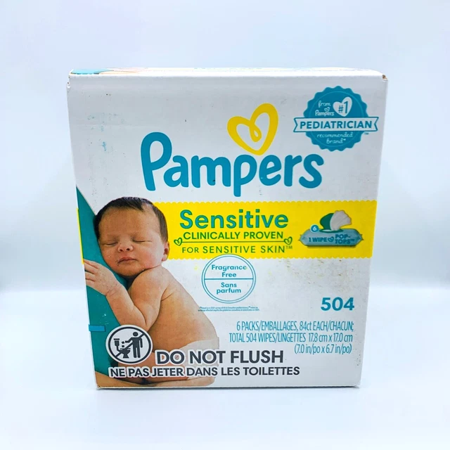 Toallitas para pañales de bebé Pampers sensibles clínicamente probadas hipoalergénicas 504 CT - NUEVAS