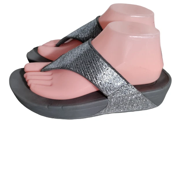 FITFLOP WOMEN'S LULU SUPERGLITZ Silver THONG SANDAL US Size 8M