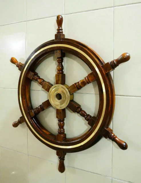24" latón náutico marino madera dirección colgante rueda de barco...