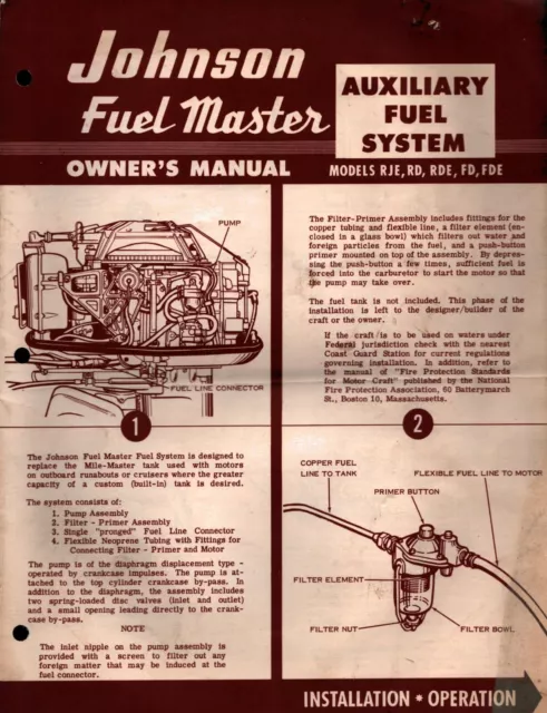 Vintage 1950s  Johnson  Fuel Master Manual Catalog Outboard Motor Boat