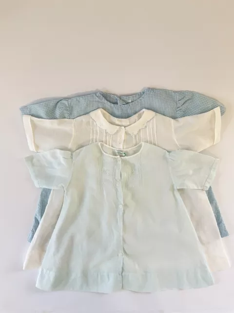 Vintage Baby Clothes Dresses Made in the Philippines Lot of 3 Blue and White
