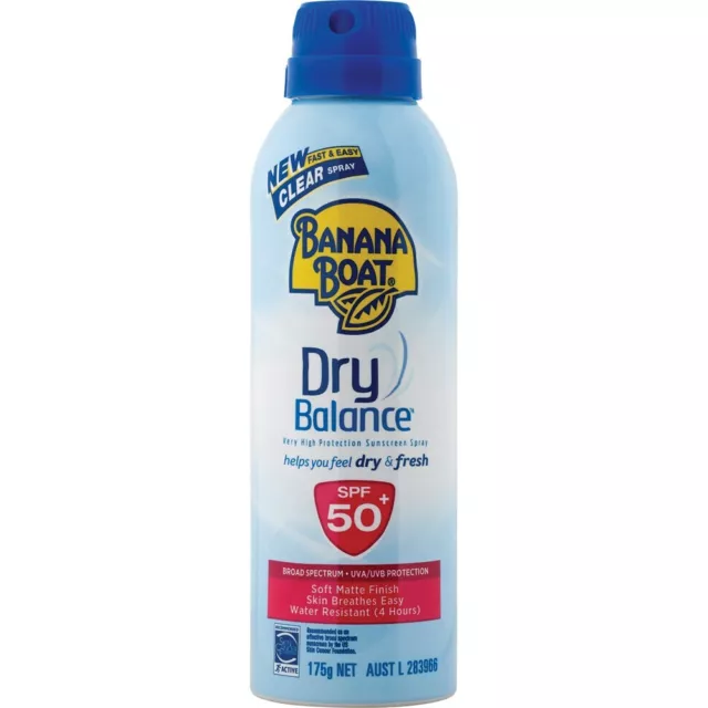 Banana Boat Dry Balance Clear Spray SPF 50+ Dries Soft Matte Finish 175g Net 2