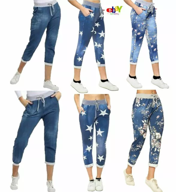 Ladies Womens Floral Print Italian Trousers Casual Joggers Jogging Bottoms Pants