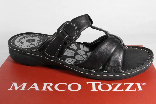 Marco Tozzi Mules Femmes Mule Sandales Cuir Véritable Noir Neuf