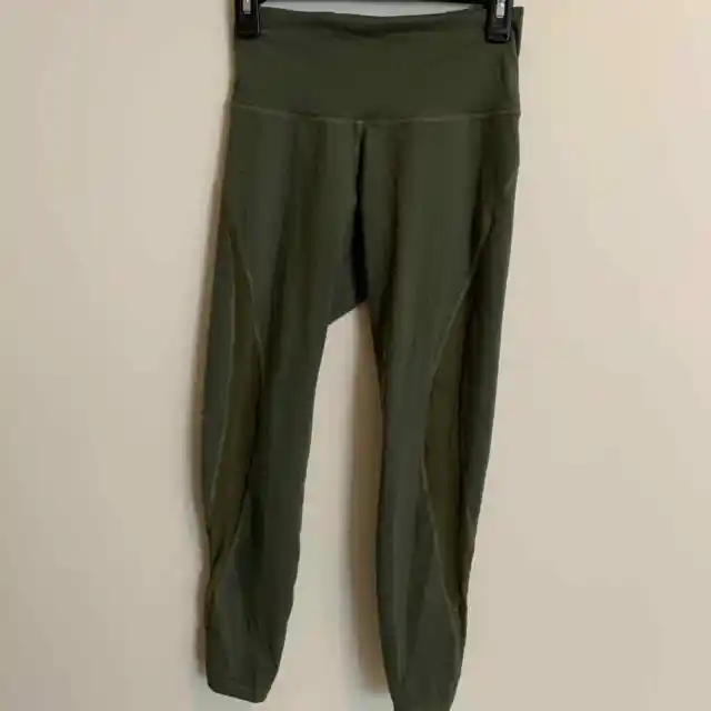 Old Navy Active Womens Size XS  Elevate Legging Olive Green Go Dry Sheer Detail