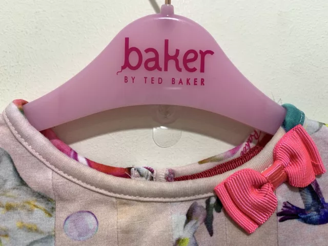 Langarmes Baby Mädchen Designer Ted Baker rosa Blumenmusterkleid 6-9 m 2