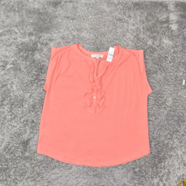 NEW Loft Women's Size XL Blouse Top Short Sleeve Orange Solid Cotton V-Neck