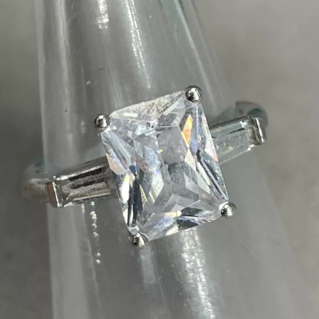 925 Sterling Silver Ring Size J cubic zirconia crystal radiant cut baguette