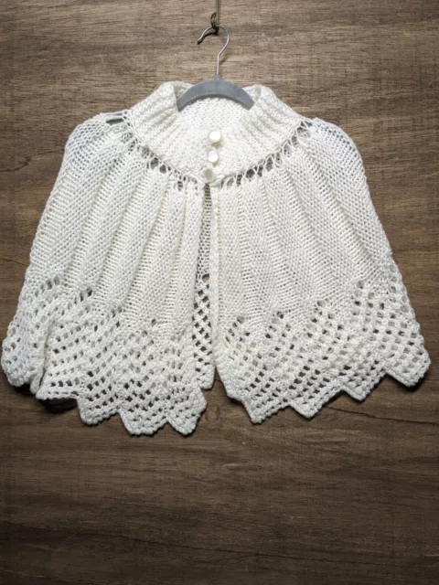 Woman's Knit Shoulder Shawl One Size White Ivory Cape Sweater Neck Buttons