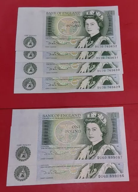 B341  6 x £1 Somerset  Notes,,  2 Consecutive Runs ( 4 + 2)  ,, Unc ,, From 1981