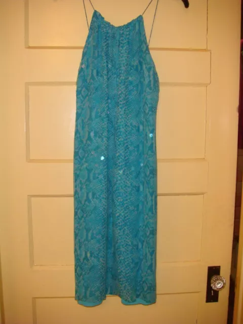 NWOT Beautiful Sky Blue Snake Print Sequined Kay Unger Dress Size 6