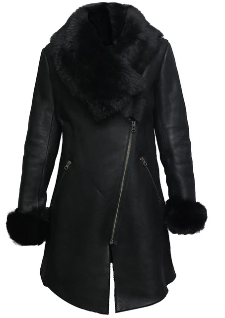 Women Genuine Shearling Sheepskin Leather Long Spanish Merino Coat Distressed Women Genuine Shearling Sheepskin Leather Long Spanish Merino Coat Distressed