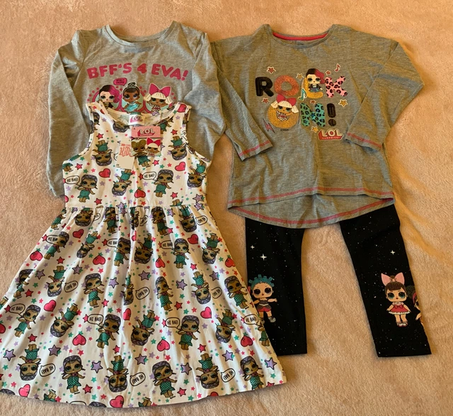 Bundle of Girls LOL Clothing 2 x TShirts, 1 x Leggings & 1 x Dress