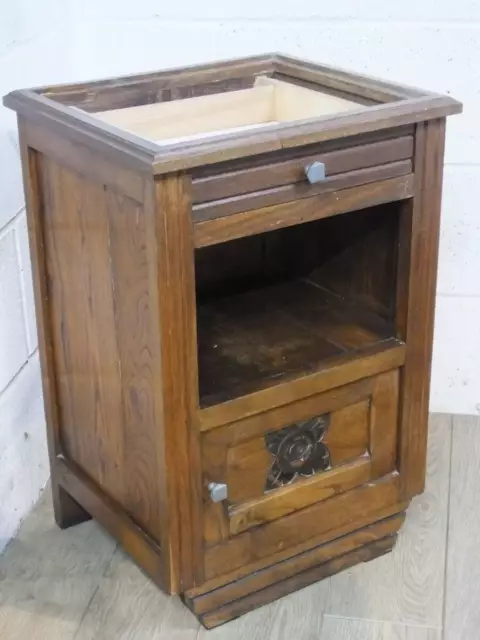 French Solid Oak Bedside Cabinet / Pot Cupboard. Marble Top Missing