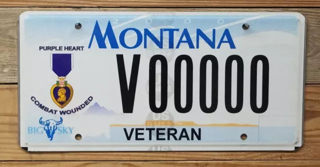 Montana expired 2000 Purple Heart - VETERAN Sample License Plate - V00000 ~ Flat