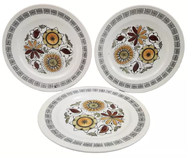 3 Kathie Winkle CALYPSO Dinner Plates Ironstone Broadhurst England Pristine Cond